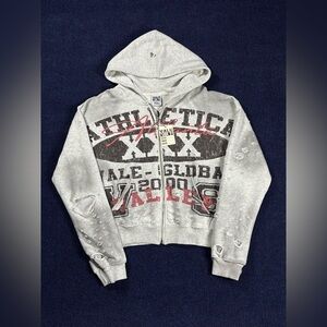 VALE USA “Athletic Dept” Distressed Full-Zip Hoodie (Grey)